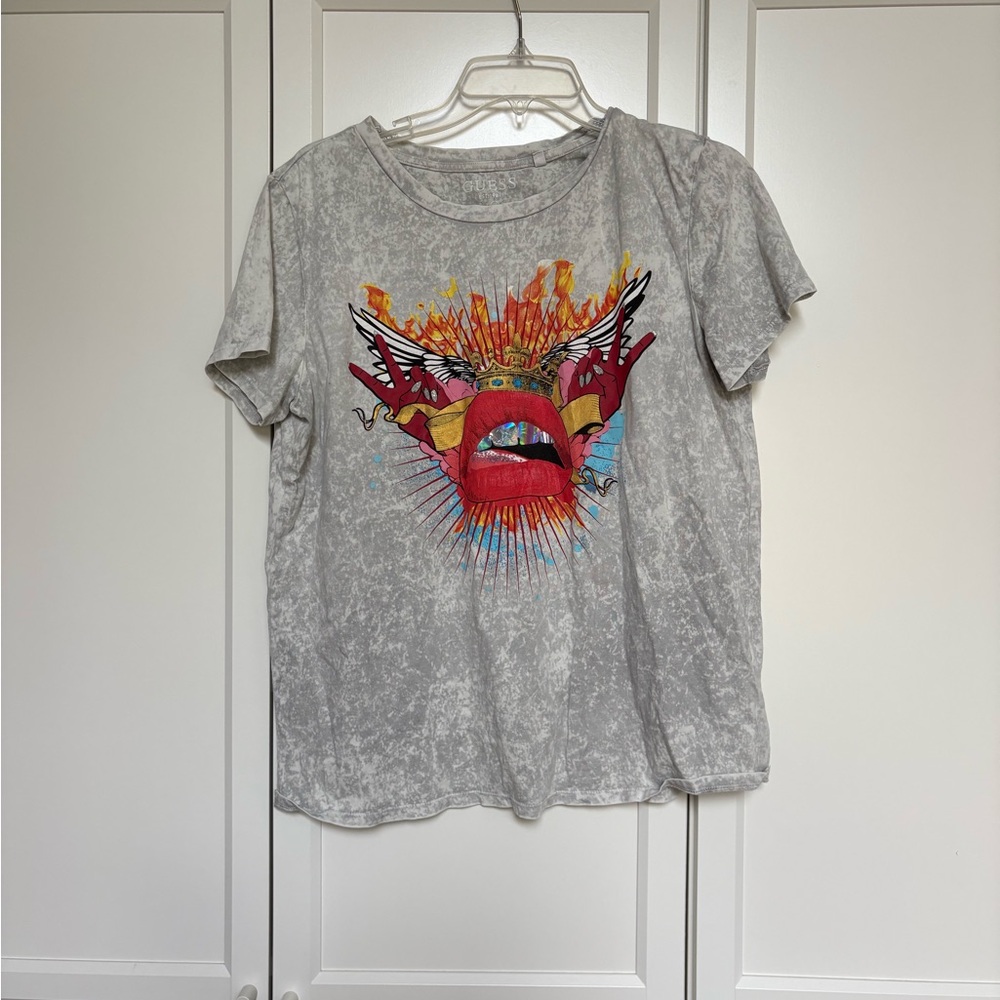 Guess Light Heather Gray Graphic Short Sleeve Tee